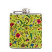 Wilde Blume und Motten auf Grün Flachmann (Vorderseite)