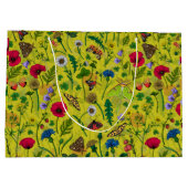 Wilde Blume und Motten auf Grün Große Geschenktüte (Rückseite)