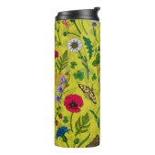 Wilde Blume und Motten auf Grün Thermosbecher (Nach links gedreht)