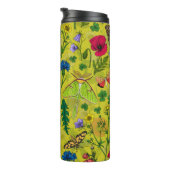 Wilde Blume und Motten auf Grün Thermosbecher (Nach rechts gedreht)
