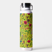 Wilde Blume und Motten auf Grün Trinkflasche (Rückseite)