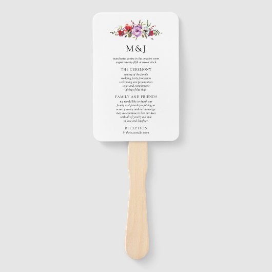 Wilde Blume und romantische Hochzeitsprogramme Fächer (Vorderseite)