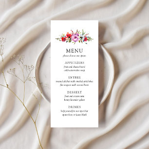 Wilde Blume und romantisches Hochzeitmenü Menükarte