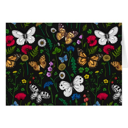 Wilde Blume und Schmetterlinge auf schwarz (Vorderseite (Horizontal))