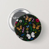 Wilde Blume und Schmetterlinge auf schwarz Button (Vorne & Hinten)