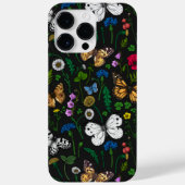 Wilde Blume und Schmetterlinge auf schwarz Case-Mate iPhone Hülle (Rückseite)