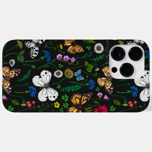 Wilde Blume und Schmetterlinge auf schwarz Case-Mate iPhone Hülle (Rückseite (Horizontal))