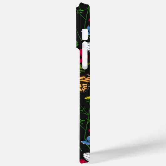 Wilde Blume und Schmetterlinge auf schwarz Case-Mate iPhone Hülle (Rückseite / Links)