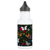 Wilde Blume und Schmetterlinge auf schwarz Edelstahlflasche (Rechts)