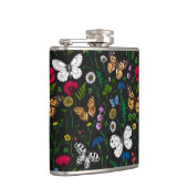 Wilde Blume und Schmetterlinge auf schwarz Flachmann (Rechts)