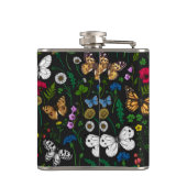 Wilde Blume und Schmetterlinge auf schwarz Flachmann (Rückseite)