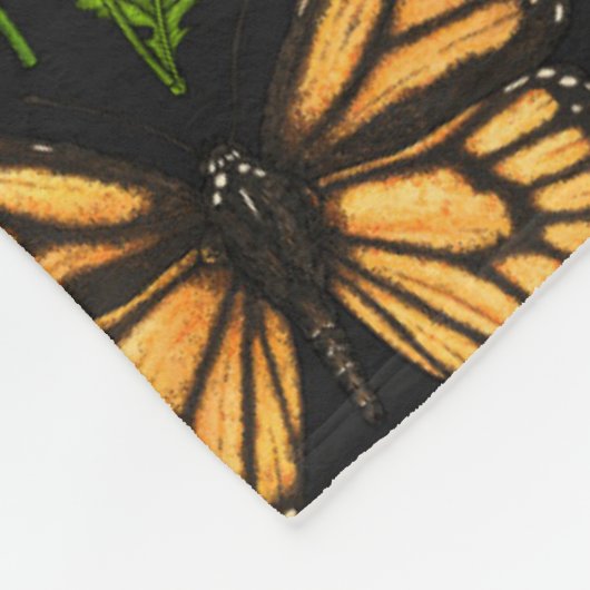 Wilde Blume und Schmetterlinge auf schwarz Fleecedecke (Ecke)