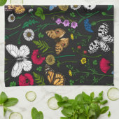 Wilde Blume und Schmetterlinge auf schwarz Geschirrtuch (Gefaltet)
