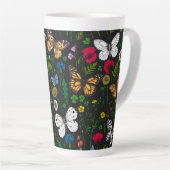 Wilde Blume und Schmetterlinge auf schwarz Milchtasse (Rechte Ecke)