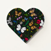Wilde Blume und Schmetterlinge auf schwarz Notizblock (Rückseite)