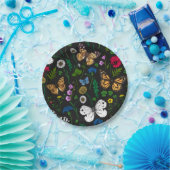 Wilde Blume und Schmetterlinge auf schwarz Pappteller (Party)