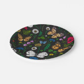 Wilde Blume und Schmetterlinge auf schwarz Pappteller (Schrägansicht)