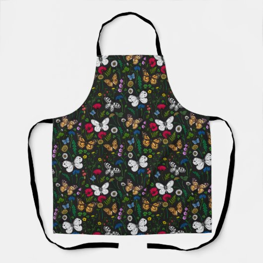 Wilde Blume und Schmetterlinge auf schwarz Schürze (Vorderseite)