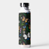 Wilde Blume und Schmetterlinge auf schwarz Trinkflasche (Links)