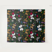 Wilde Blume und Schmetterlinge auf schwarz Wandteppich (Vorderseite (Horizontal))