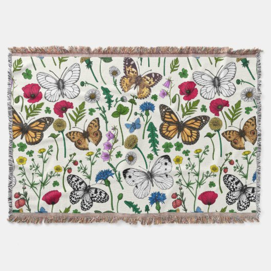 Wilde Blume und Schmetterlinge auf Weiß Decke (Vorderseite)