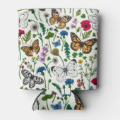 Wilde Blume und Schmetterlinge auf Weiß Dosenkühler (Vorderseite)