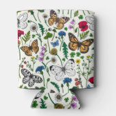 Wilde Blume und Schmetterlinge auf Weiß Dosenkühler (Rückseite)