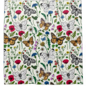 Wilde Blume und Schmetterlinge auf Weiß Duschvorhang (Vorderseite)