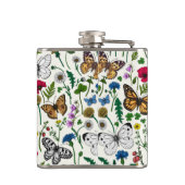 Wilde Blume und Schmetterlinge auf Weiß Flachmann (Rückseite)