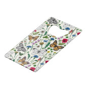 Wilde Blume und Schmetterlinge auf Weiß Geldbeutel Flaschenöffner (Rückseite Schrägansicht)