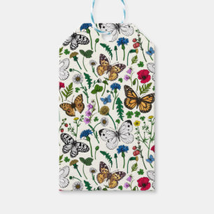 Wilde Blume und Schmetterlinge auf Weiß Geschenkanhänger
