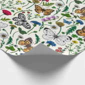 Wilde Blume und Schmetterlinge auf Weiß Geschenkpapier (Ecke)