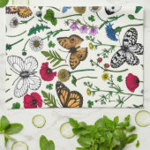 Wilde Blume und Schmetterlinge auf Weiß Geschirrtuch (Gefaltet)