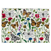 Wilde Blume und Schmetterlinge auf Weiß Große Geschenktüte (Rückseite)