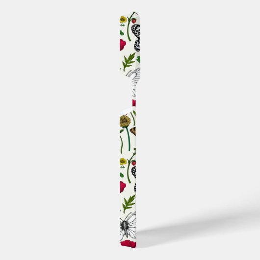 Wilde Blume und Schmetterlinge auf Weiß iPhone Hülle (Rechte Seite)