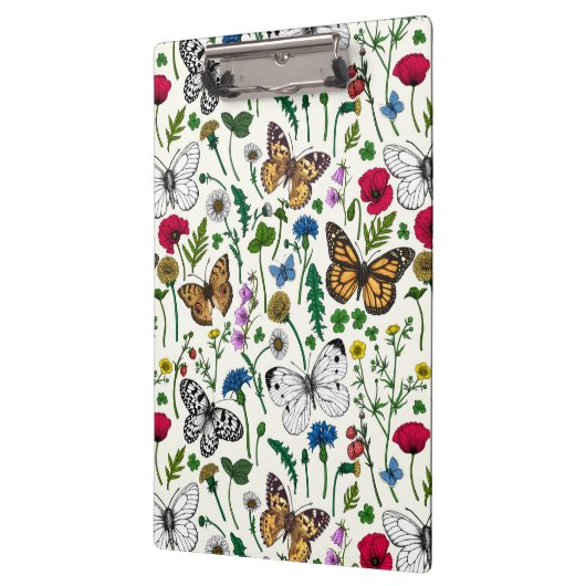 Wilde Blume und Schmetterlinge auf Weiß Klemmbrett (Links)