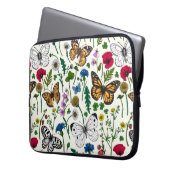 Wilde Blume und Schmetterlinge auf Weiß Laptopschutzhülle (Vorderseite Links)