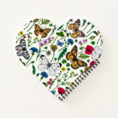 Wilde Blume und Schmetterlinge auf Weiß Notizblock (Rückseite)