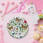 Wilde Blume und Schmetterlinge auf Weiß Pappteller (Party)