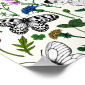 Wilde Blume und Schmetterlinge auf Weiß Poster (Ecke)