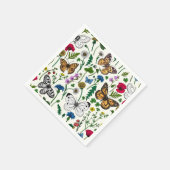 Wilde Blume und Schmetterlinge auf Weiß Serviette (Ecke)