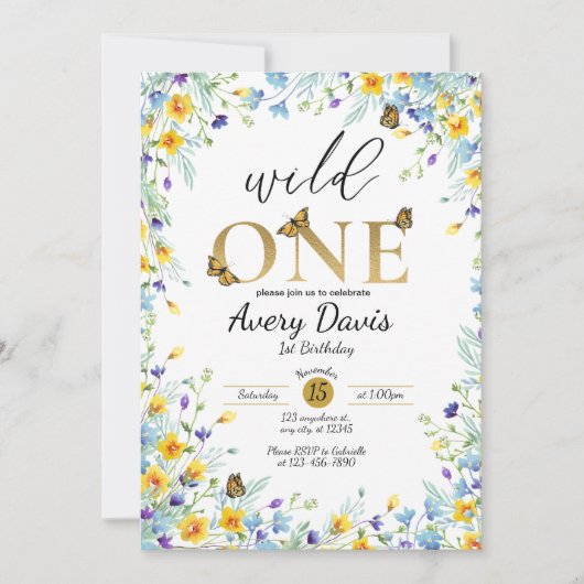 Wilde Blume und Schmetterlinge Einladung (Vorderseite)