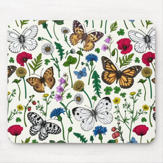 Wilde Blume und Schmetterlinge Mousepad (Vorne)