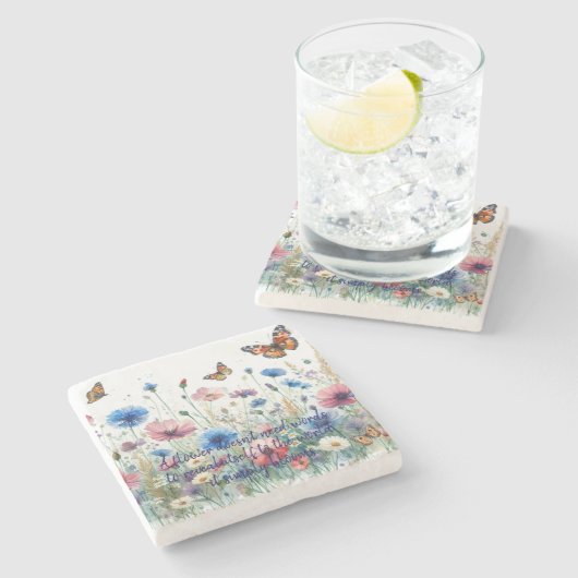 Wilde Blume und Zitat Steinuntersetzer (Seitenansicht)