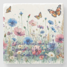 Wilde Blume und Zitat Steinuntersetzer