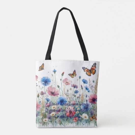 Wilde Blume und Zitat Tasche (Rückseite)