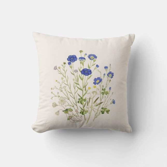 Wilde Blume Vintag Botanische Illustration Kissen (Vorderseite)