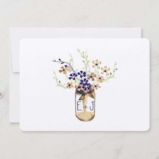 Wilde Blume von Navy Copper und Green Mason Jar Einladung (Rückseite)