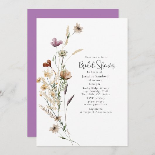 Wilde Blume Wasserfarbe Brautdusche Einladung (Vorne/Hinten)
