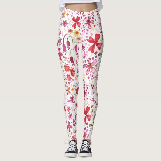Wilde Blume Wasserfarbe Leggings (Vorderseite)
